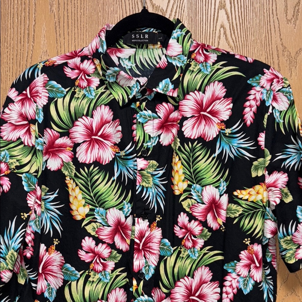 Men's Tropical Floral Shirt - Black and Multicolor